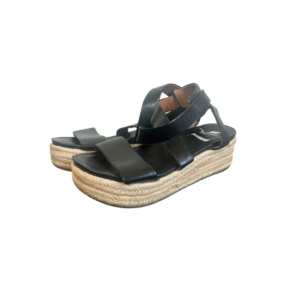 EUC Franco Sarto Sandals Tabatha Size 8.5 Black‎ Espadrille Platform Wedge